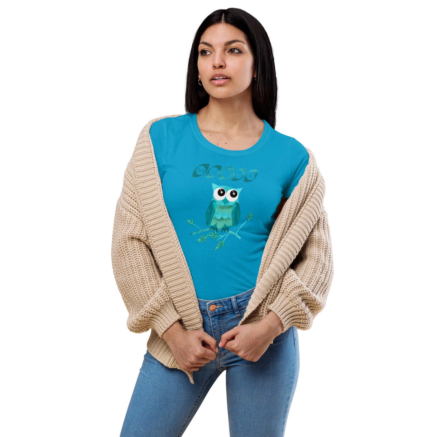 Maine Owl Women’s fitted t-shirt, teal