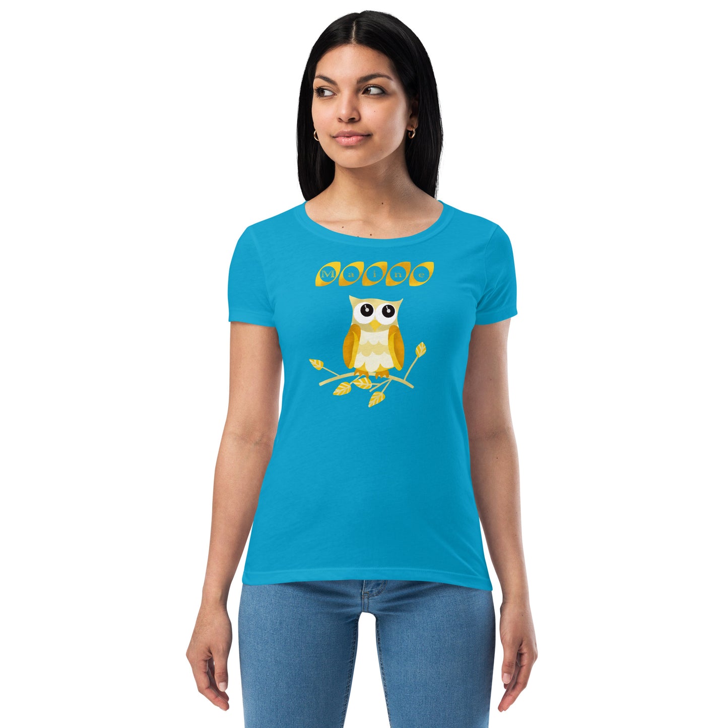 Maine Owl Women’s fitted t-shirt, yellow