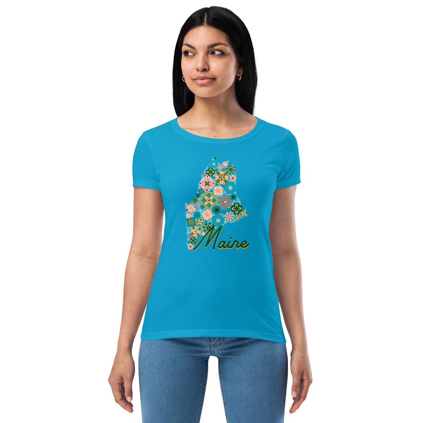 Maine State Vintage Floral Women’s fitted t-shirt