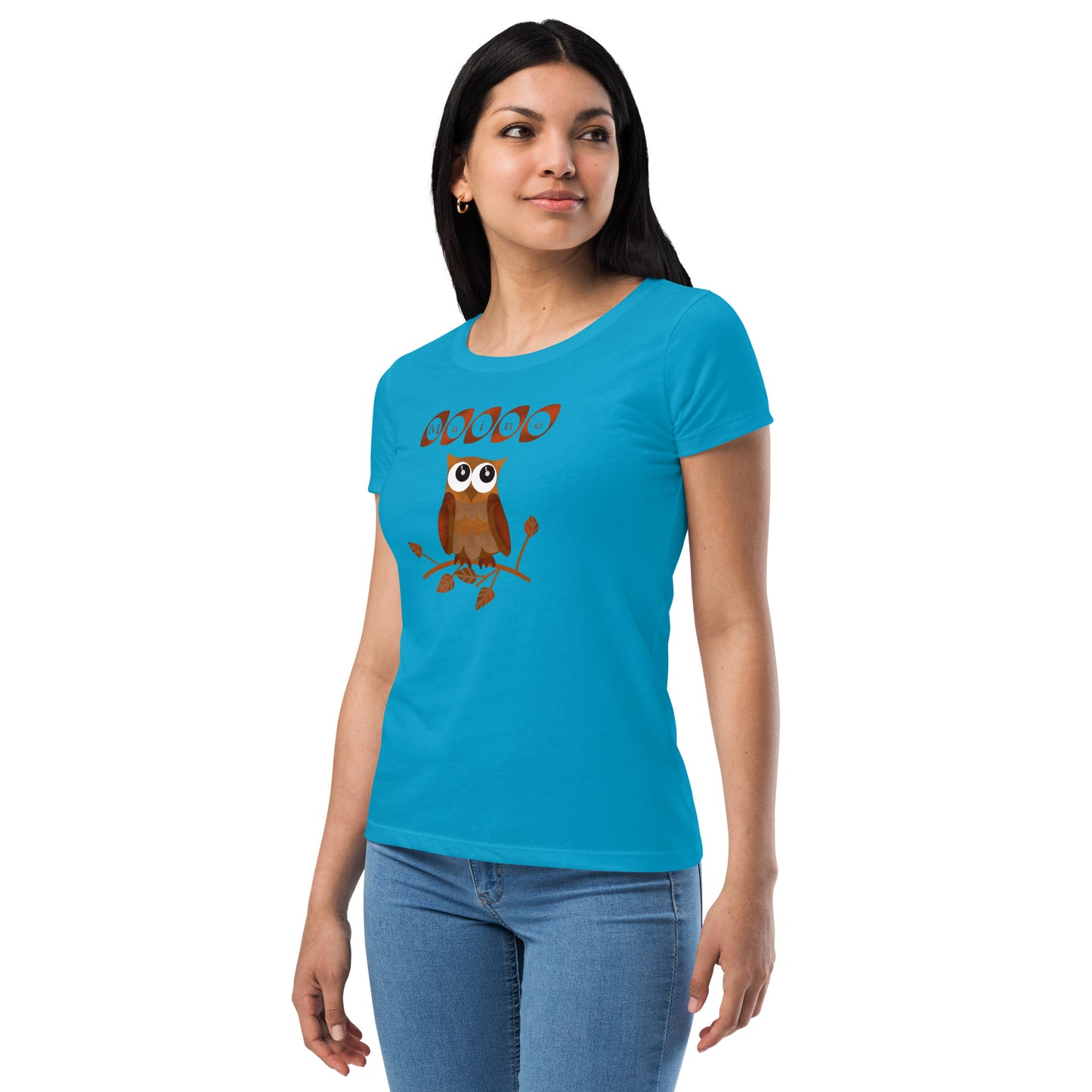 Maine Owl Women’s fitted t-shirt, brown