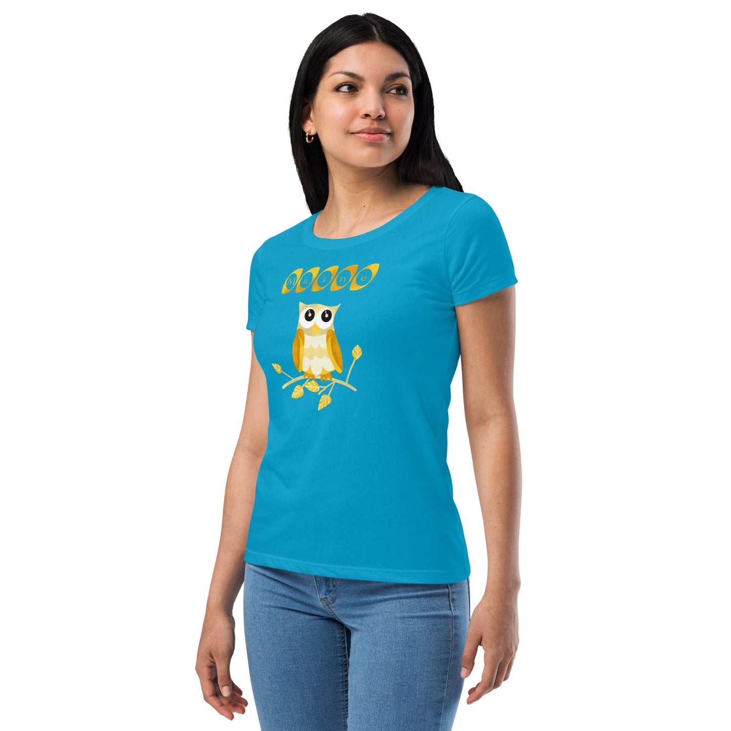 Maine Owl Women’s fitted t-shirt, yellow