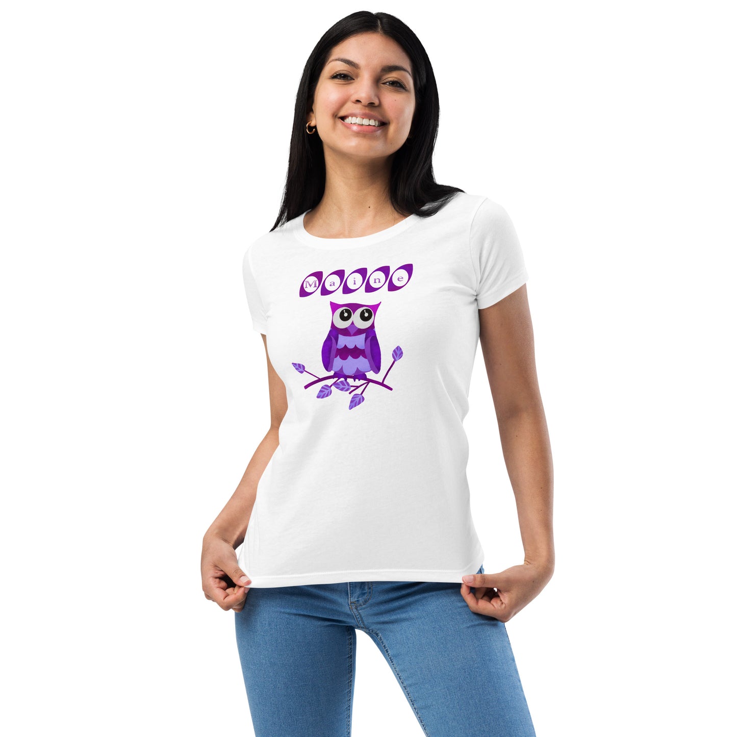 Maine Owl Women’s fitted t-shirt, purple