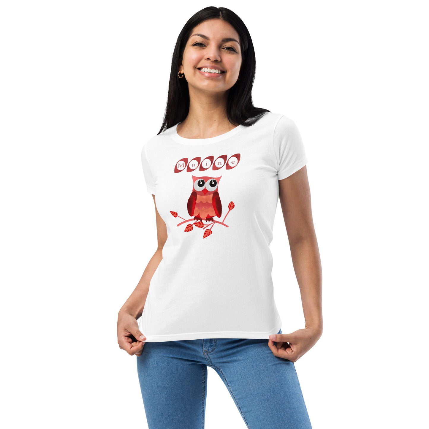 Maine Owl Women’s fitted t-shirt, red