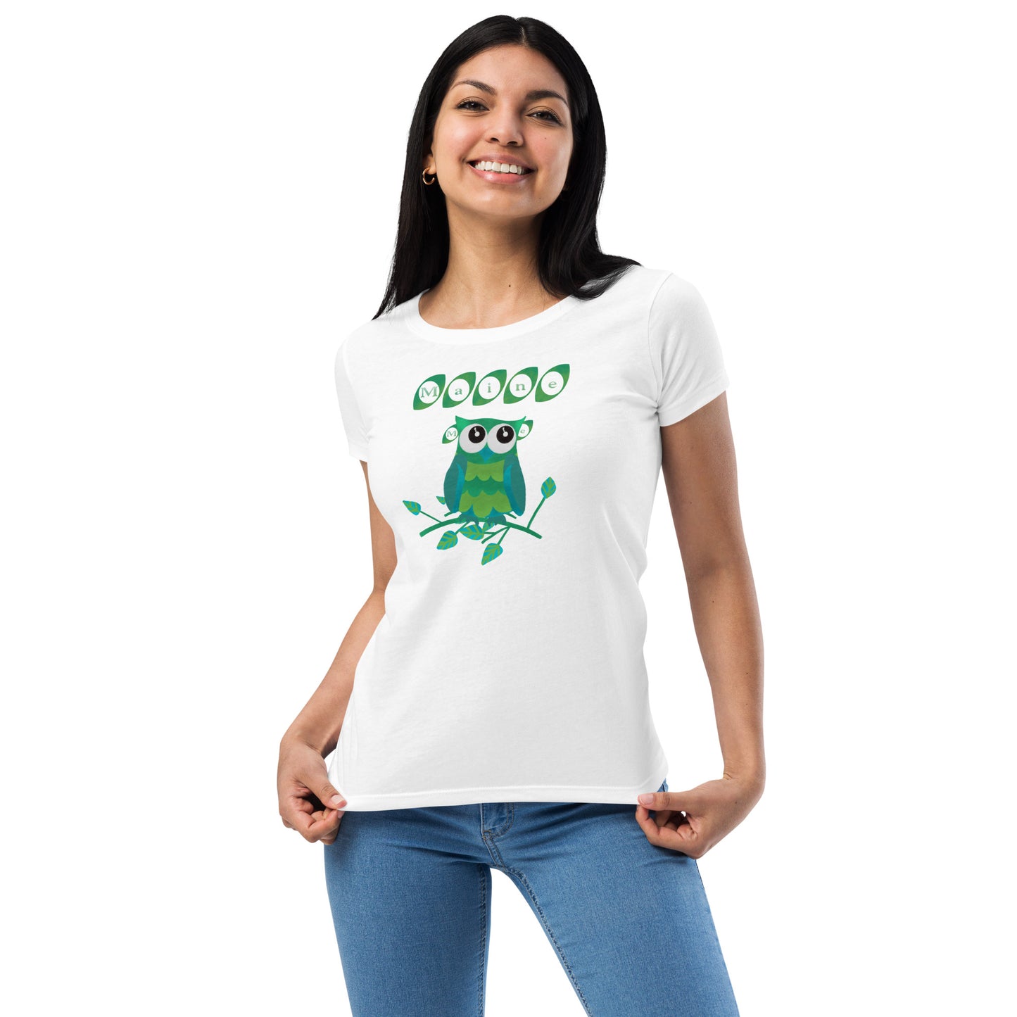 Maine Owl Women’s fitted t-shirt, green