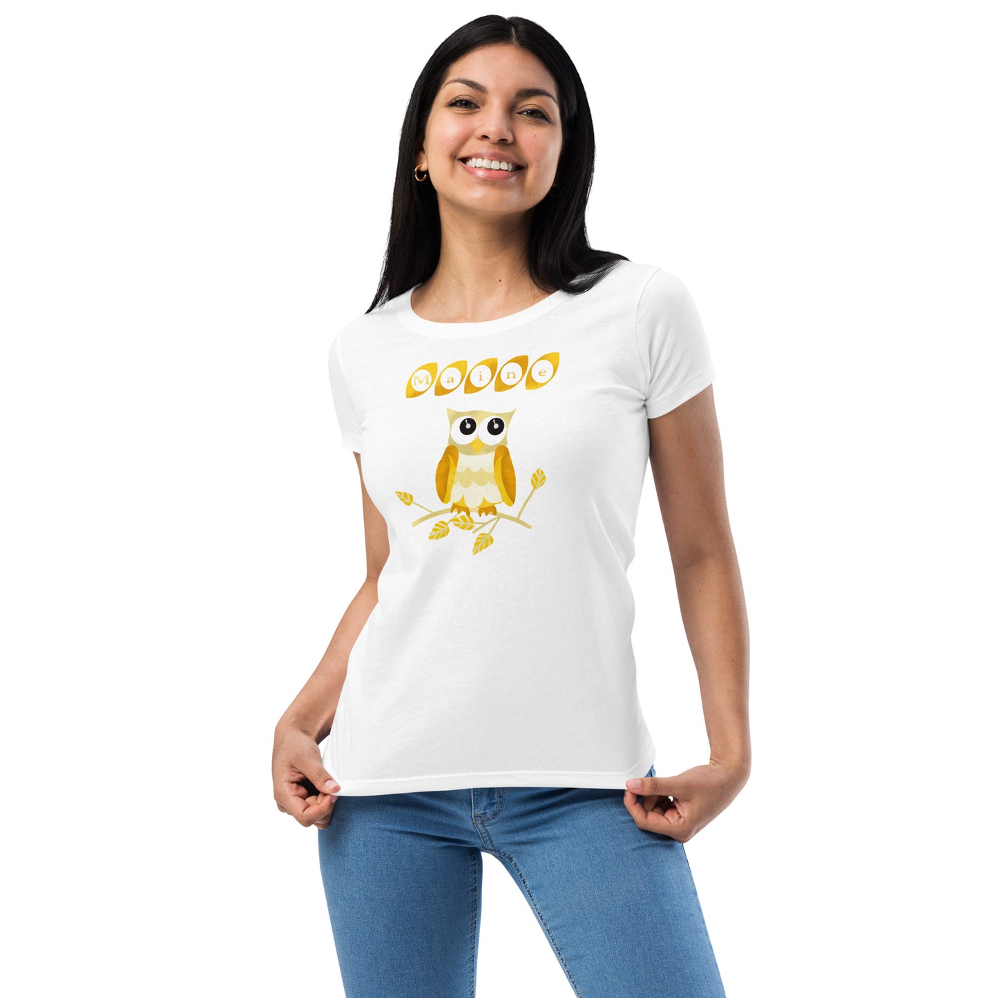 Maine Owl Women’s fitted t-shirt, yellow