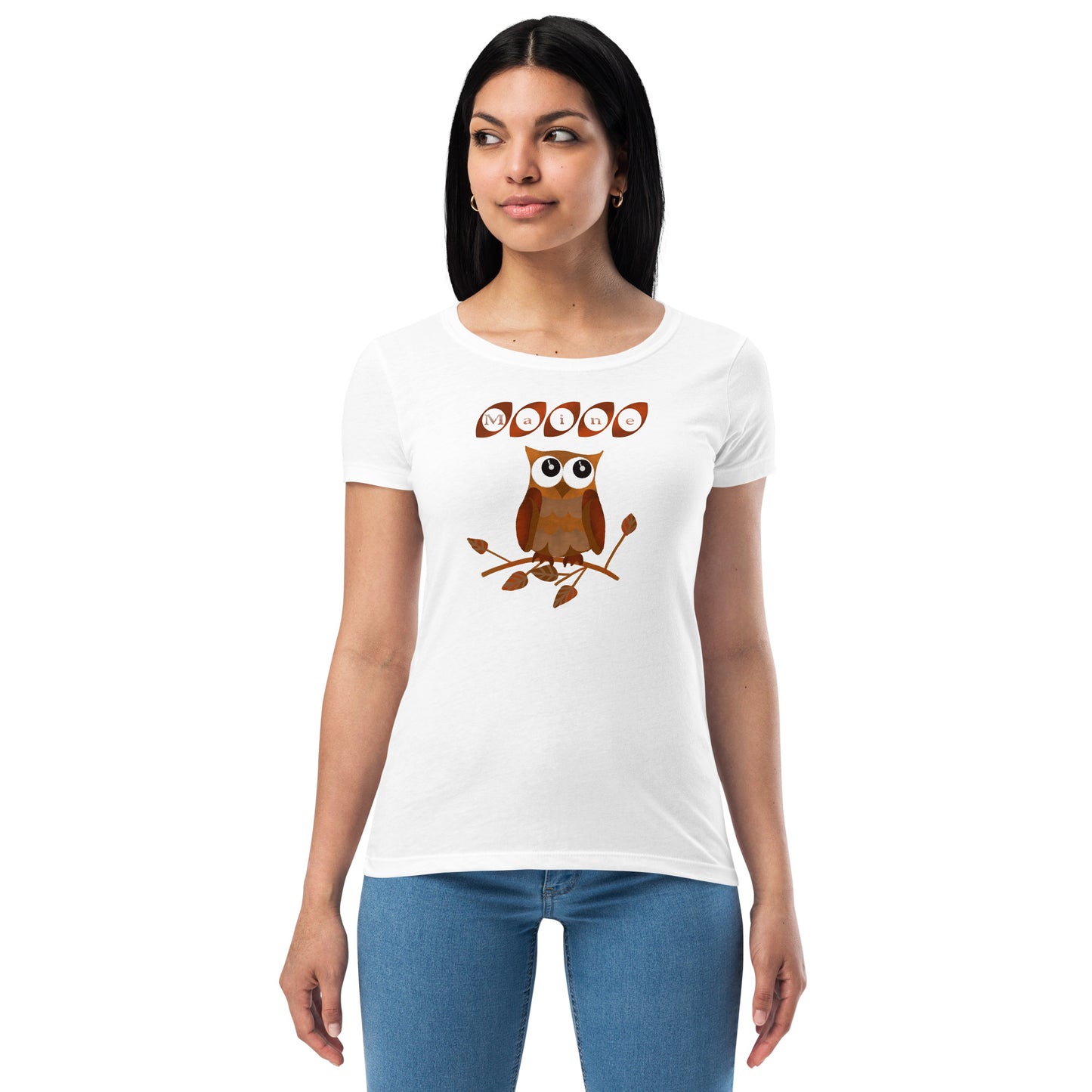 Maine Owl Women’s fitted t-shirt, brown