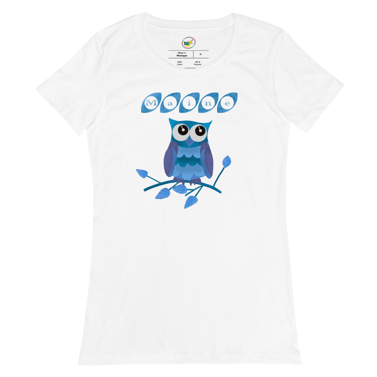 Maine Owl Women’s fitted t-shirt, blue