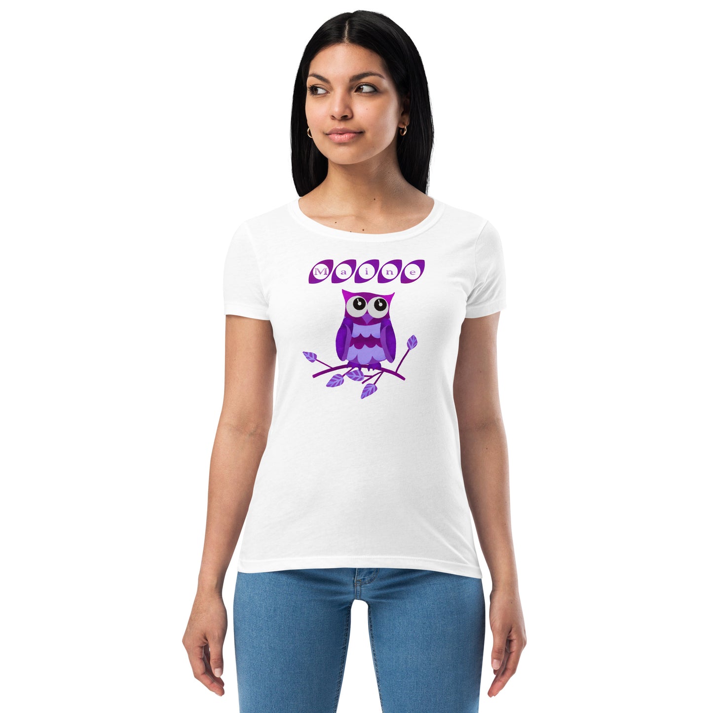 Maine Owl Women’s fitted t-shirt, purple