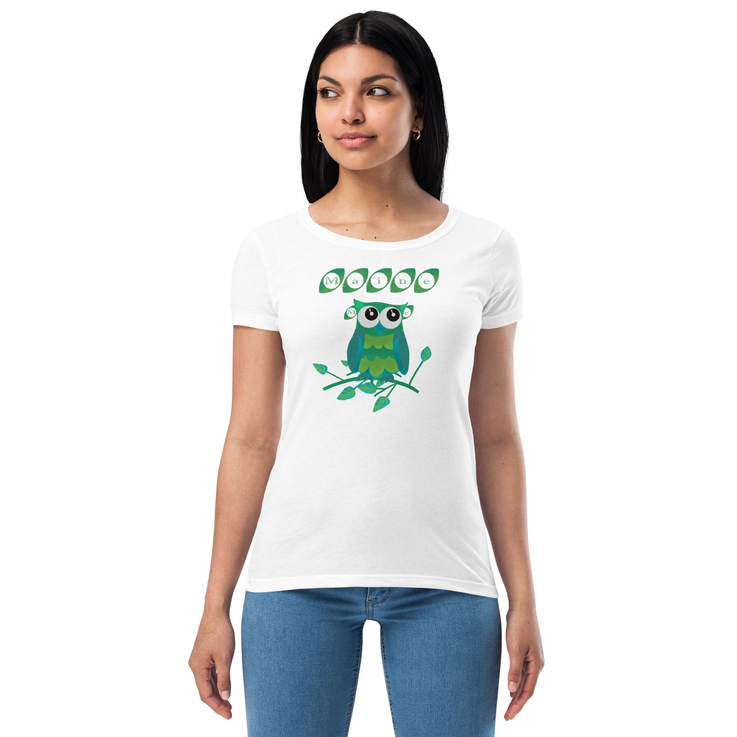 Maine Owl Women’s fitted t-shirt, green