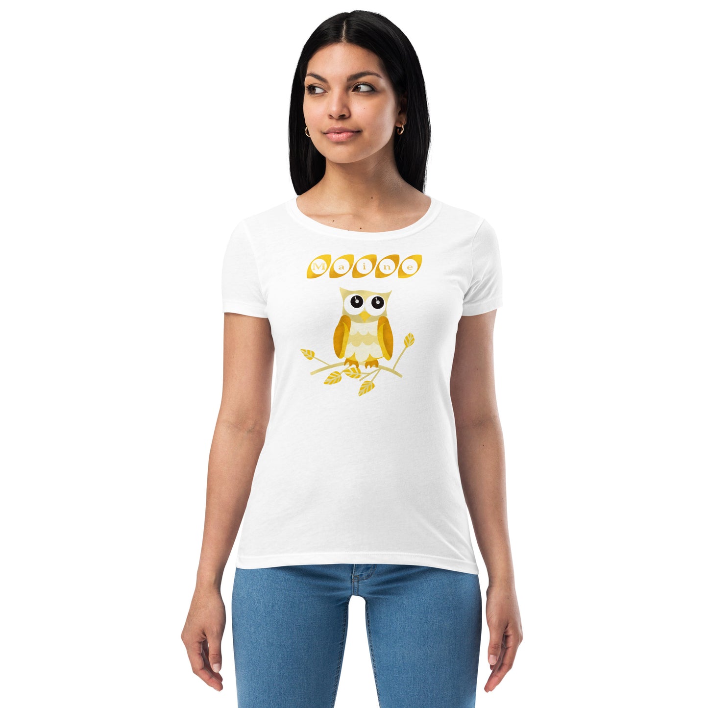 Maine Owl Women’s fitted t-shirt, yellow