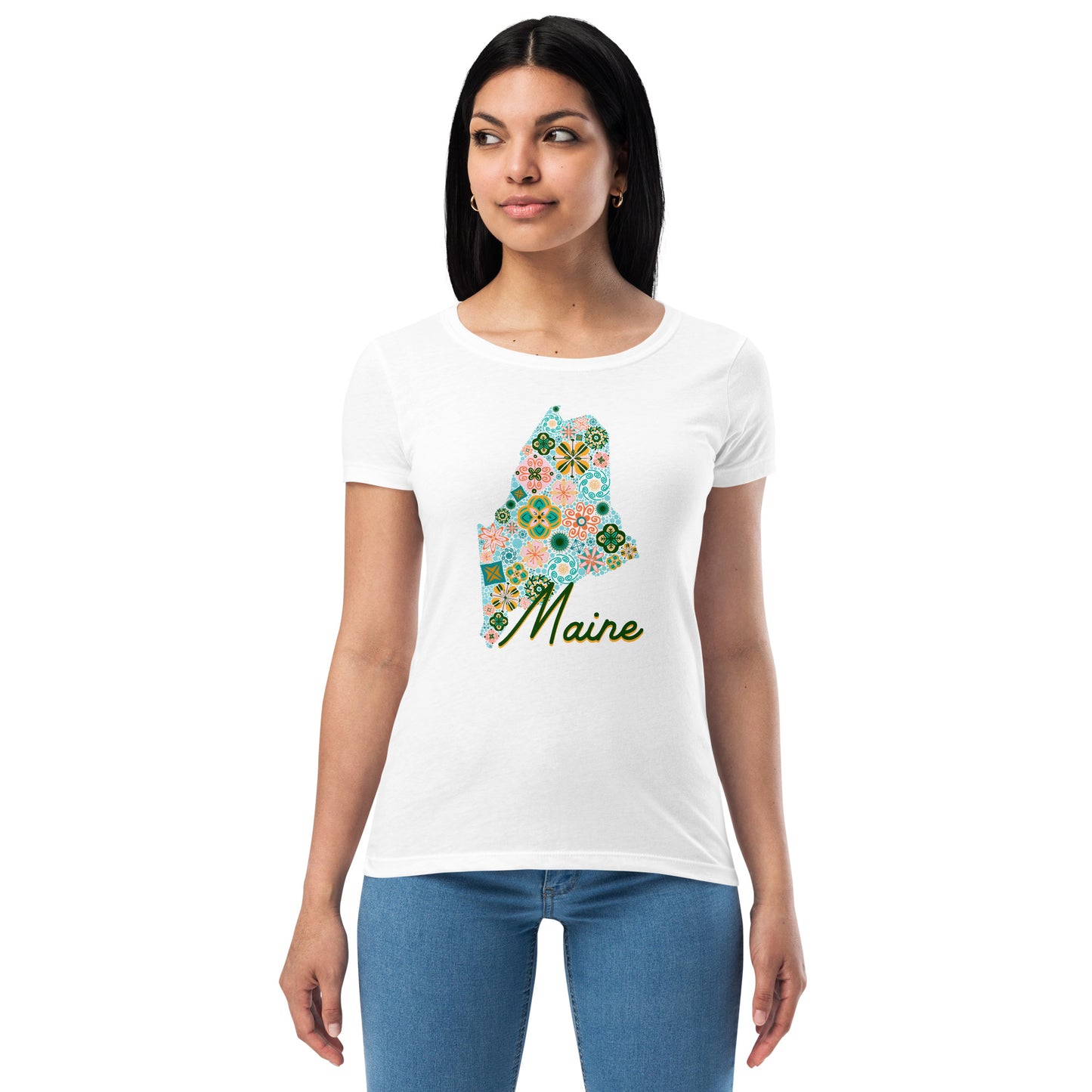 Maine State Vintage Floral Women’s fitted t-shirt