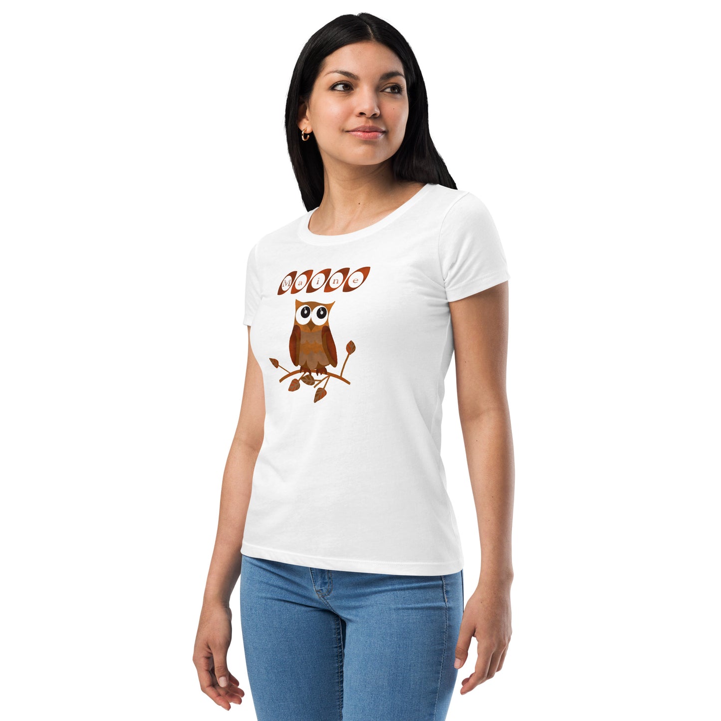 Maine Owl Women’s fitted t-shirt, brown