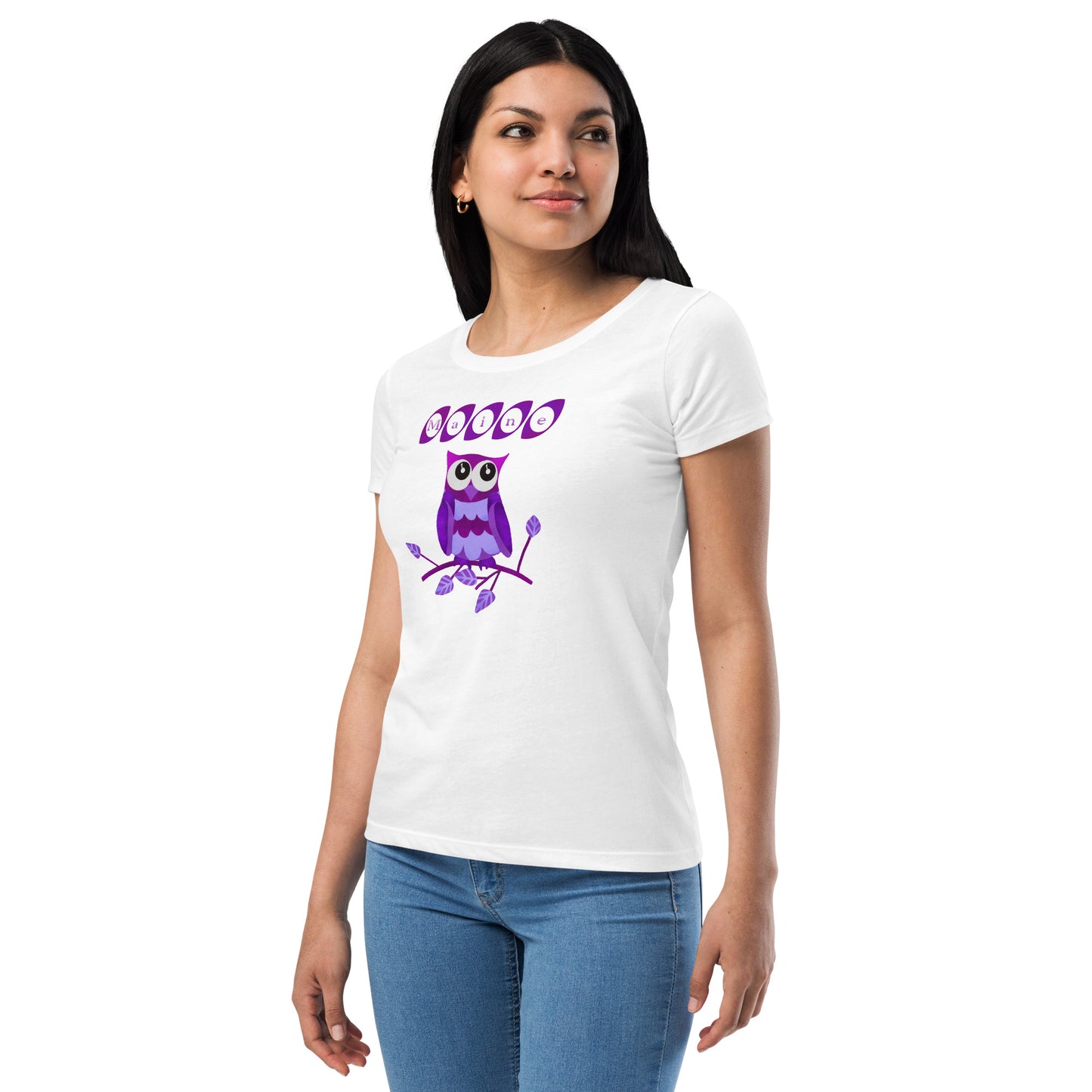 Maine Owl Women’s fitted t-shirt, purple