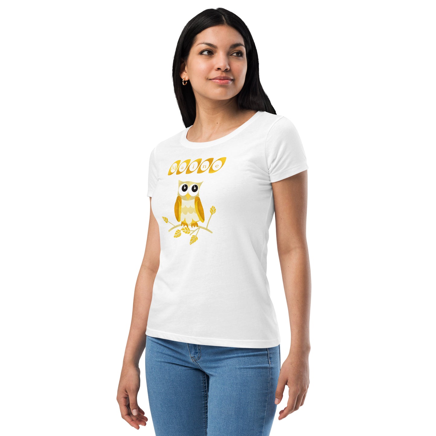 Maine Owl Women’s fitted t-shirt, yellow