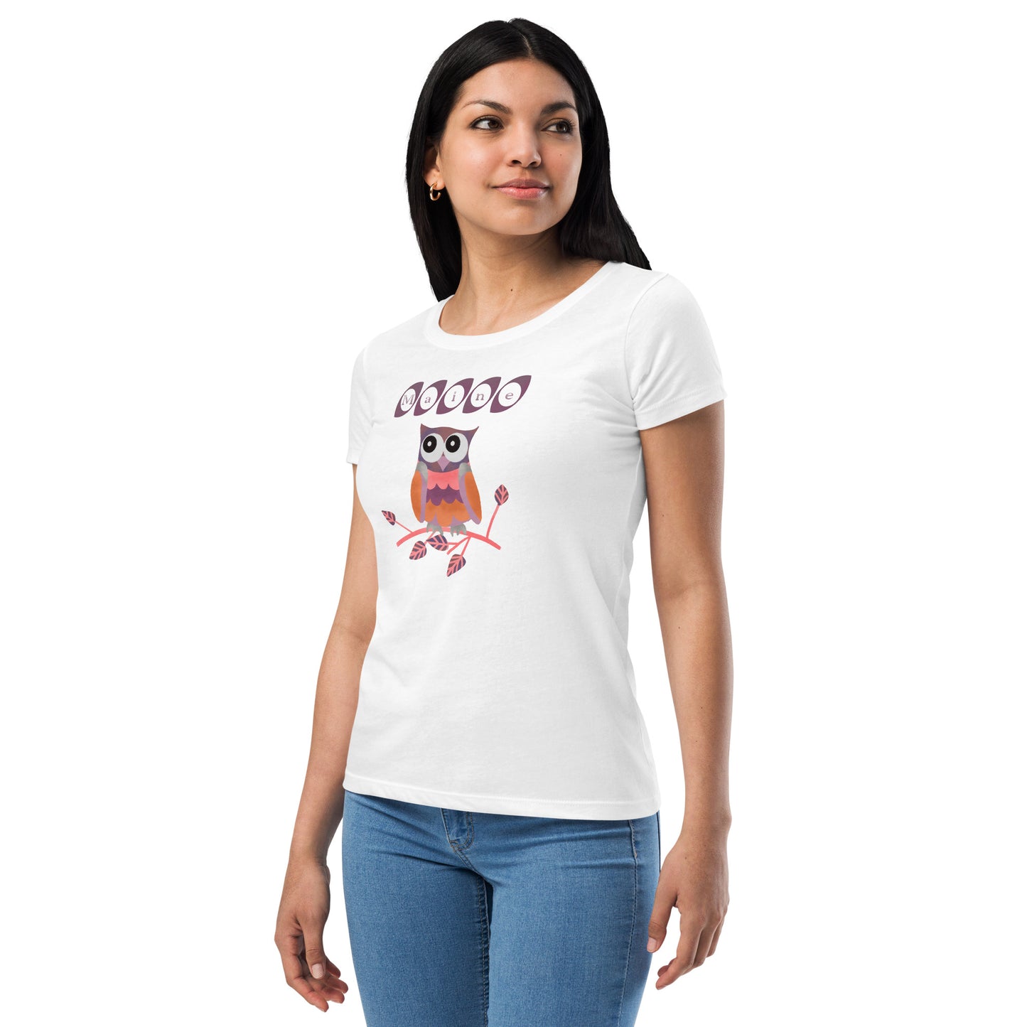 Maine Owl Women’s fitted t-shirt, pink