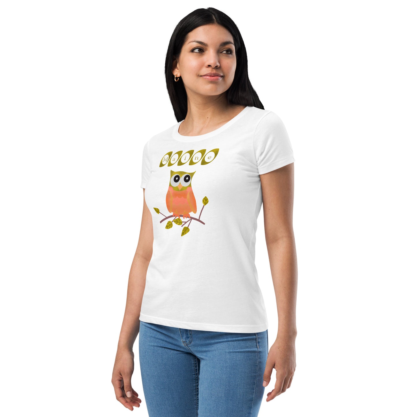 Maine Owl Women’s fitted t-shirt, orange