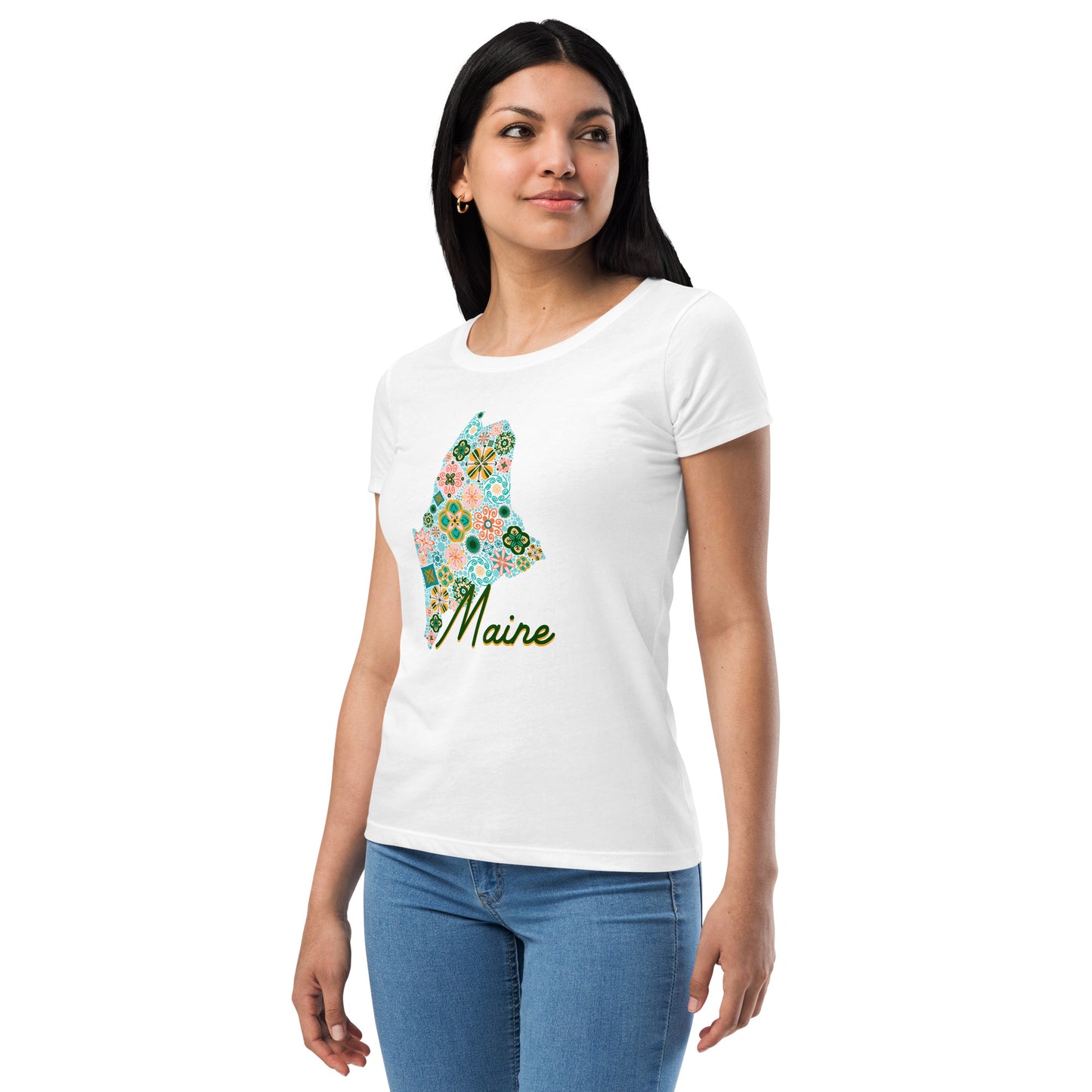 Maine State Vintage Floral Women’s fitted t-shirt